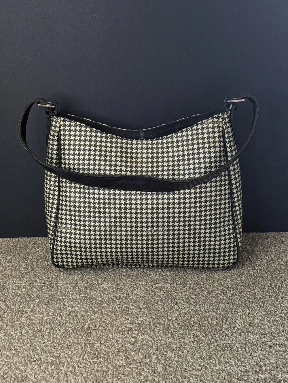 Ralph Lauren Y2K Houndstooth Shoulder Bag Black Cream Leather Trim